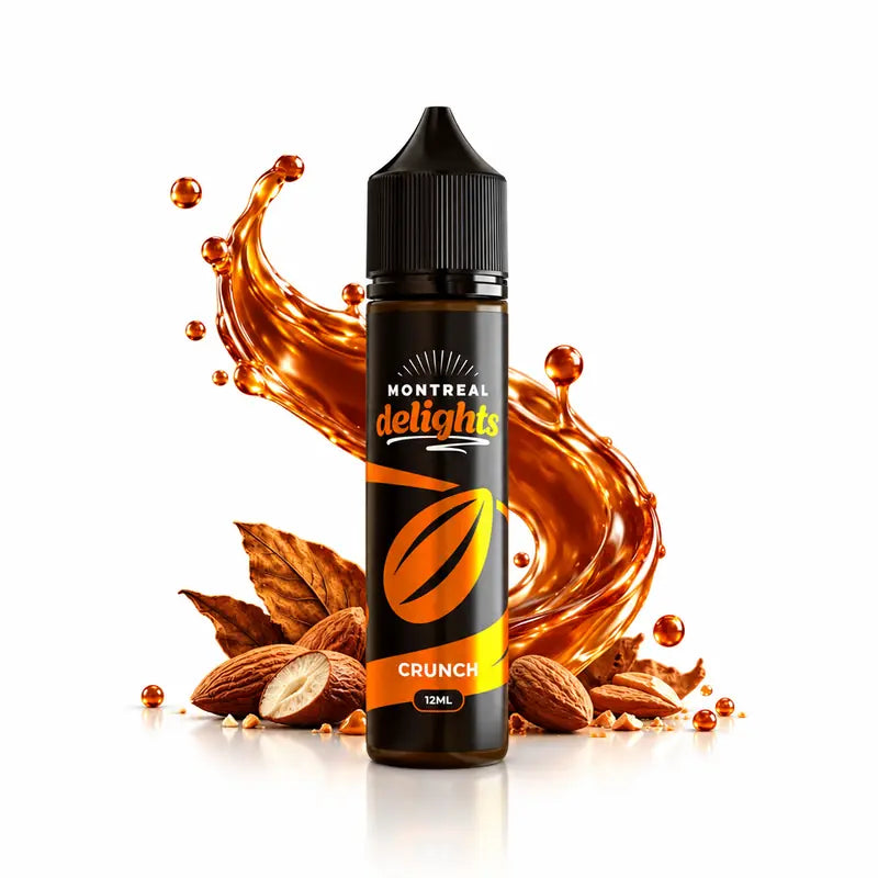 Montreal Delights Crunch Flavor Shot 12/60ml σε λευκό φόντο με αμύγδαλο, καραμέλα και καπνό