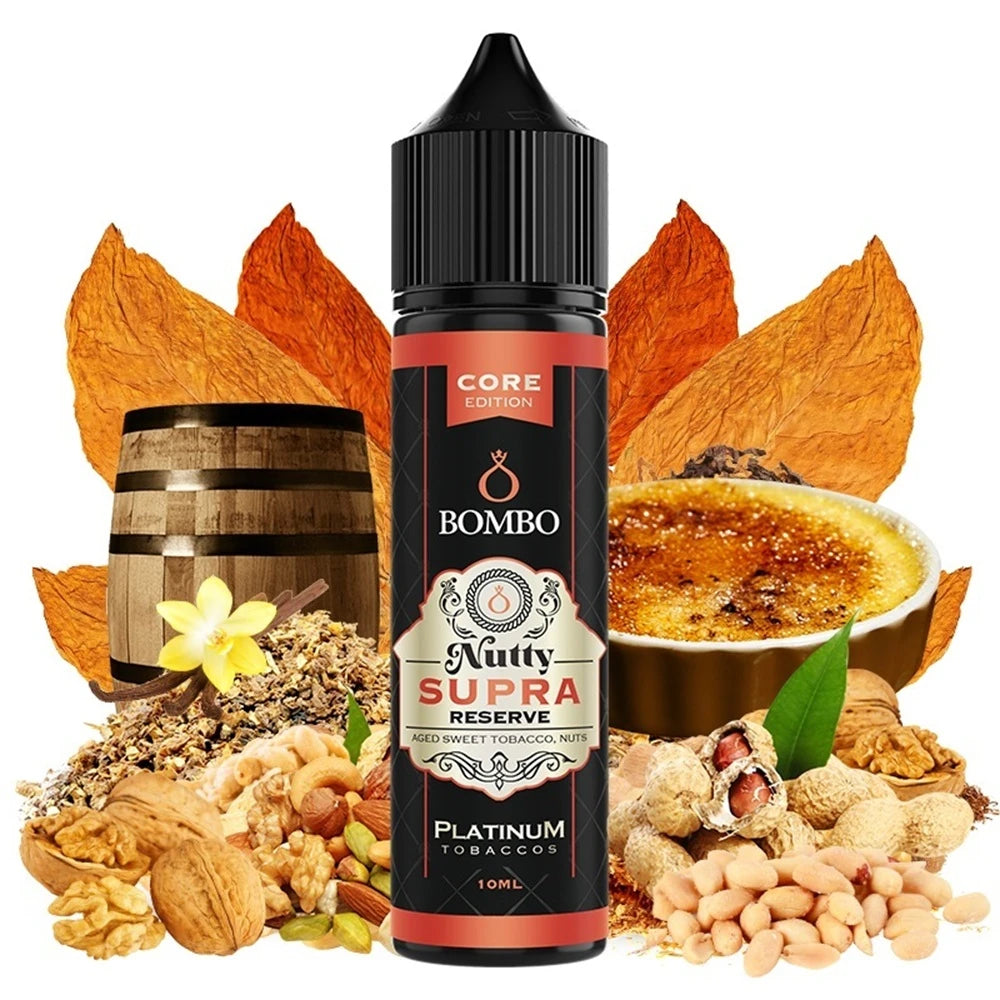 Bombo Platinum Tobaccos Nutty Supra Reserve Flavor Shot 10ml σε φιάλη 60ml με καπνό και ξηρούς καρπούς